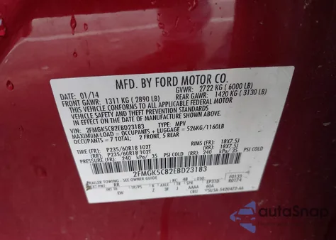 2014 Ford Flex Sel из США, поврежденный, VIN 2FMGK5C82EBD23183